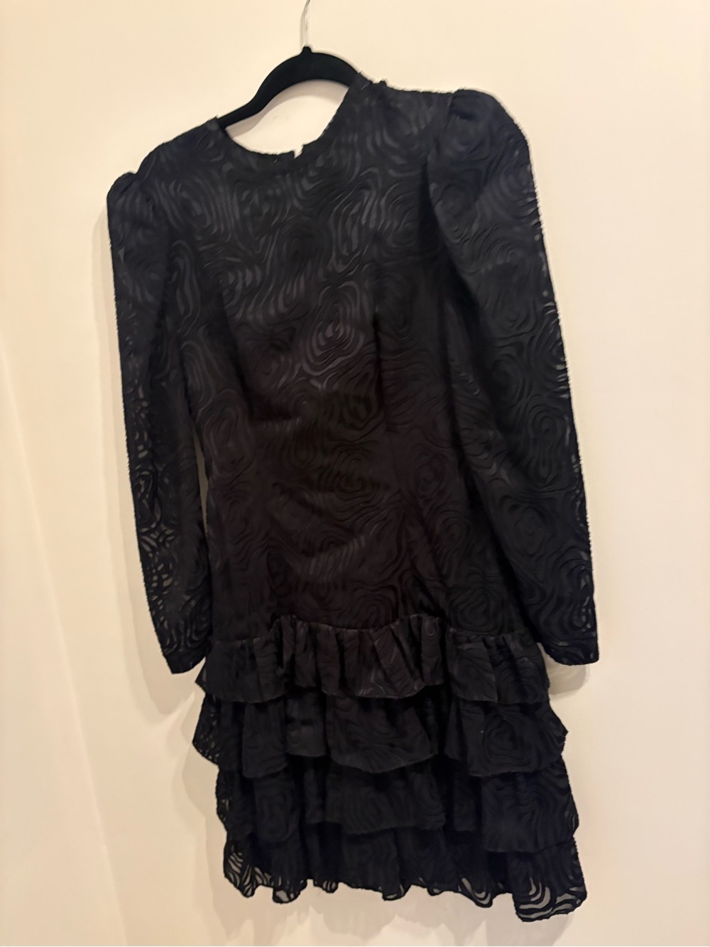 Vintage Black Abstract Long Sleeve Mini Dress